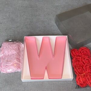 Pink Letter W Decorative Tray- With Roses